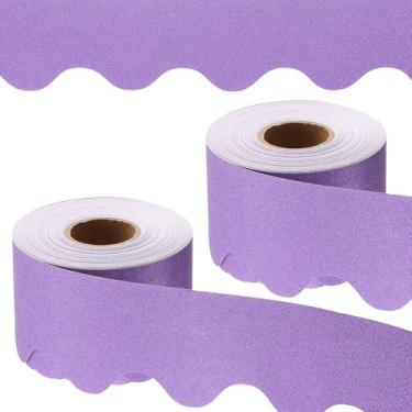 Imagem de PATIKIL Borda de quadro de avisos com glitter, 2 rolos de 65,6 metros, quadro-negro, decoração de cortiça, bordas recortadas, decoração de parede para sala de aula e escritório, roxo claro