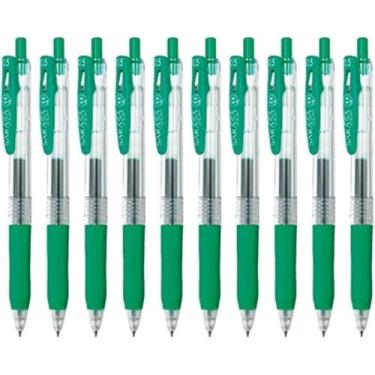 Imagem de Zebra Caneta de tinta de gel retrátil Sarasa Clip 0,5, aderência de borracha, 0,5 mm, tinta verde, conjunto econômico com 10