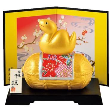 Imagem de S116 Linda cobra dourada nos fardos de arroz 2025 ornamento de cerâmica do zodíaco japonês para decoração de feliz ano novo! Ornamento de estatueta de cobra