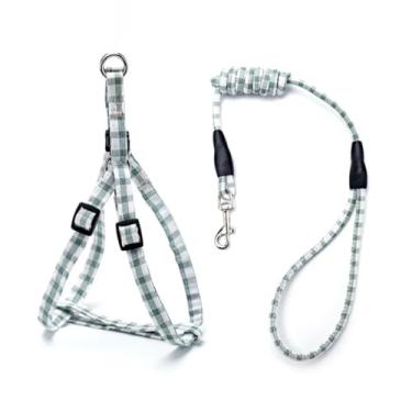 Imagem de Conjunto de coleira para cães pequenos e médios ajustável, peitoral para cães e gatos, buldogue francês, pug, para caminhada ao ar livre (B verde, M para 5-12,5 kg)