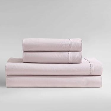 Imagem de Calvin Klein - Conjunto de lençol, moderno conjunto de cama de percal lavado de algodão com bolsos profundos, essencial de roupa de cama super macio e aconchegante, certificado Oeko-Tex (rosa percal