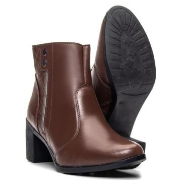 Imagem de Bota Feminina Botinha Bico Fino Coturno Cano Curto Salto Alto Macia Co
