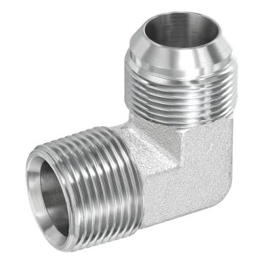 Imagem de PATIKIL Adaptador de tubo de 90 graus, 1-5/40.6 cm macho 37° Flare JIC x 2.5 cm BSPT conector macho encaixe de cotovelo de aço carbono para ar fluido hidráulico combustível água óleo, prata