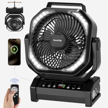 Imagem de Socool fan Ventilador De Acampamento Socool Com Luz, Ventilador De Bateria Recarregável De 20000 Mah Com Controle Remoto, 112 Horas E 9 Velocidades, Visor Digital, Temporizador, Oscilação Automática