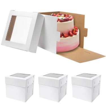 Imagem de Mcfleet 4 Caixas De Bolo De 10 Polegadas 10X10X10 Caixas De Padaria Para Bolos Em Camadas Com Janela Branca Grande Alta Papelão Padaria Recipientes De Transporte Com Tampas Para Casamento, Aniversár