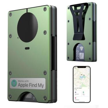 Imagem de Carteira minimalista Air Wallet com chip Airtag integrado, porta-cartão de crédito com bloqueio RFID, carteira fina para homens, compatível apenas com Apple Find My Ios, carteira rastreável, Verde