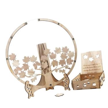 Imagem de oshhni Livro de convidados de casamento Visitantes substitutos assinam com 80pcs folhas de madeira folhas de gota caixa de ladrões de quadro superior para