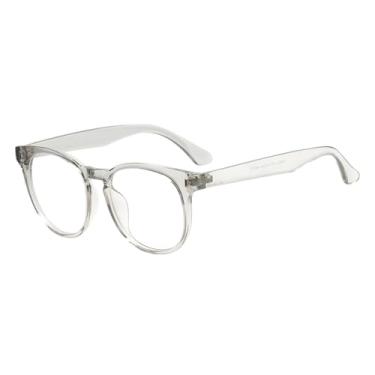 Imagem de JRLLFD Óculos de grau vintage de plástico transparente leve para homens e mulheres, armação redonda de aro completo para lentes (tamanho único/cinza transparente)