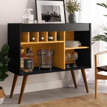 Imagem de Buffet Aparador Retrô Odin Adega Balcão Preto Com Nature - EJ