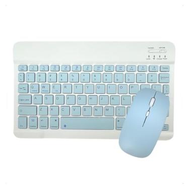 Imagem de Kit Teclado E Mouse Sem Fio Bluetooth Colorido Compativel com Tablet Computador Ipad (Azul Claro)