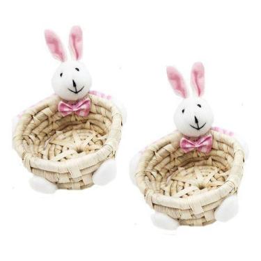 Imagem de Kit 2 Cesto Com Coelhinho De Páscoa Decoração Em Palha Wincy, UN