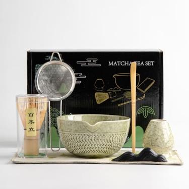 Imagem de DWEHIXBUY acessório de cerimónia matcha japonês, batedor de matcha, colher tradicional (chashaku), colher de chá, porta batedor, 1 tigela de chá, 1 peneira de chá, o conjunto perfeito para p