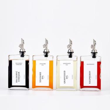 Imagem de MUVEKA Garrafa dispensadora de azeite de oliva para cozinha, conjunto de garrafas dispensadoras de vinagre de cozinha de 500 ml, 4 unidades de recipiente de óleo de molho de vidro com despejador