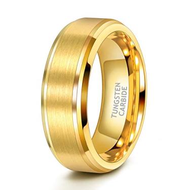 Imagem de Anel de casamento de tungstênio dourado masculino TRUMIUM 6 mm 8 mm com acabamento escovado resistente a arranhões tamanho 5-14