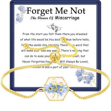 Imagem de GIAYIER Presentes de aborto espontâneo para mães, pulseira de flores Forget Me Not Pressed, presente de simpatia por perda de bebê, presente de simpatia para mulheres, joias de memorial de perda de