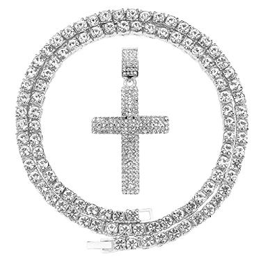 Imagem de Colar masculino HH Bling Empire com pingente de cruz Ankh com diamante artificial dourado prateado e pingente de cruz cz tênis 55 cm