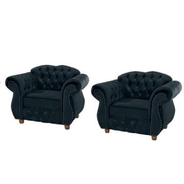 Imagem de Duas Poltronas Chesterfield Merlo - Suede Petróleo / Decoração, recepção, barbearia, sala tv estar