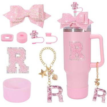 Imagem de Coiris Conjunto de 8 peças de acessórios para copos Stanley com pingente de laço rosa para copos de 1,134 g e 850 g Conjunto de acessórios para copos Stanley rosa choque (TZ0001-rosa R)