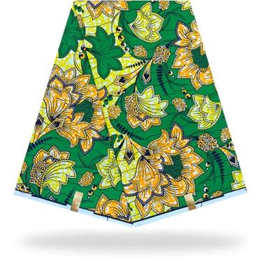 Imagem de Shenbolen Tecido de cera de impressão africana Kente pano Ankara 100% poliéster (1 jarda, C)