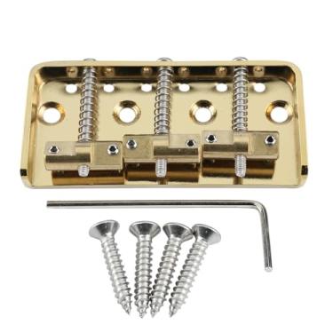 Imagem de OVSAL Ponte fixa curta dourada vintage com placa de base de aço de 3 selas compensada de latão 54 mm compatível com peças de reposição para guitarra elétrica estilo Telecaster Telecaster Tele estilo