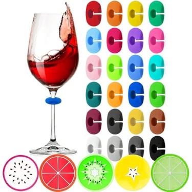 Imagem de Soohogia Conjunto de 29 peças de pingentes de taça de vinho de silicone, marcadores de bebida para decoração de festa de degustação de vinho, casamentos, diversão de verão (elíptico)