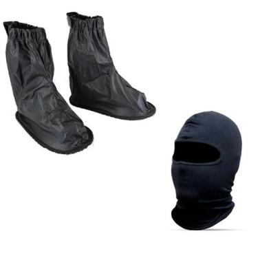 Imagem de Combo Polaina Bota Galocha Protetor Calçado Chuva Moto Motoboy + Touca