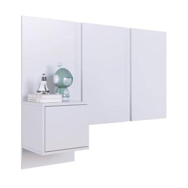 Imagem de Cabeceira para Cama de Solteiro Branca com Mesa de Cabeceira Zurique MDP Art In Móveis