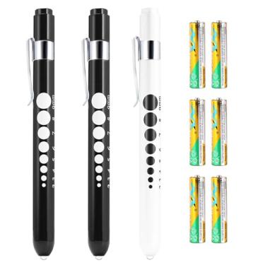 Imagem de SOONORY Pen Light para enfermeiros, pacote com 3 canetas médicas com medidor de pupila para estudantes de enfermagem médica, com verniz artesanal, liga de alumínio, luz branca, 6 pilhas AAA poderosas