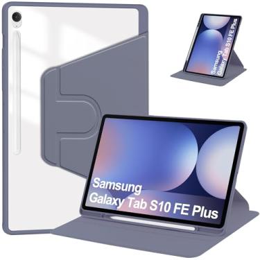 Imagem de elitegadget Capa para Samsung Galaxy Tab S10 FE+/S10 FE Plus 13,1 polegadas lançado em 2025 - rotação de 360 graus com suporte protetor transparente (cinza)