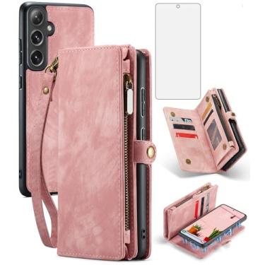 Imagem de Asuwish Capa de telefone para Samsung Galaxy S24 FE 5G Carteira com zíper magnético destacável com protetor de tela de vidro temperado e suporte flip de couro PU para cartão de dinheiro celular S 24