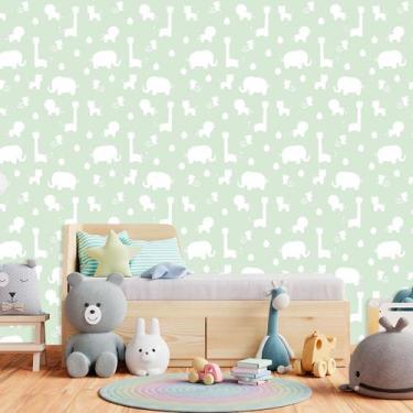 Imagem de Papel de Parede Safari Infantil Branco e Verde 270 - Inove Papéis de P