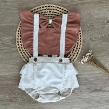 Imagem de Romper Body Jardineira Bebê Menina Lisa Nude Boho Chic Ensaio de Fotos