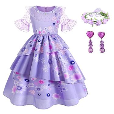 Imagem de Yipkorra Encanto Mirabel Costume for Girls Cosplay Isabella Outfit Princess Halloween Dress Up With Earrings (Isabela B, 9-10 Years)