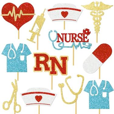 Imagem de 32 peças de centro de mesa de festa de enfermeira palitos de centro de mesa de formatura de enfermeira decorações de mesa para festa de enfermagem tema de graduação festa de aniversário suprimentos de
