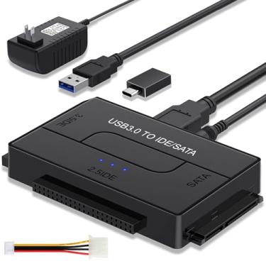 Imagem de Adaptador SATA IDE para USB 3.0 para disco rígido 2.5/3.5 HDD/SSD, leitor de disco rígido, cabo de convetor de ultra recuperação, transferência de dados universal com fonte de alimentação 12V2A