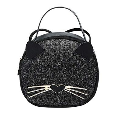 Imagem de Bolsa transversal Amamcy fofa gata glitter mini bolsa de ombro bolsa de mão para mulheres adolescentes meninas, Preto, One Size