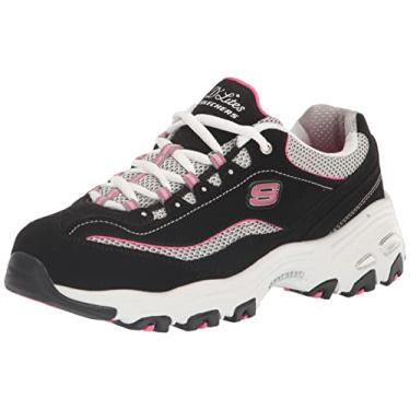Imagem de Skechers D'Lites-Life Saver Tênis feminino com cadarço de espuma viscoelástica, Preto/branco/rosa, 8.5 Wide