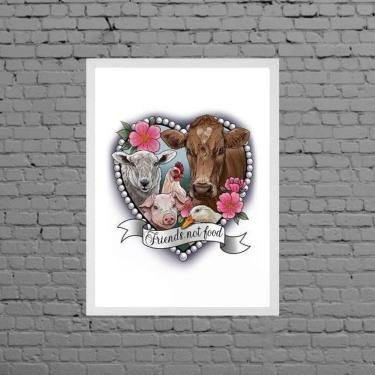 Imagem de Quadro Vegetariano Friends Not Food Moldura Branca 24X18Cm