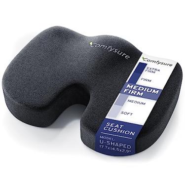 Imagem de ComfySure Almofada de assento de espuma viscoelástica para cadeira de escritório com capa de microfibra removível – cóccix, cóccix, ciática, suporte lombar e alívio da dor – serve na maioria das