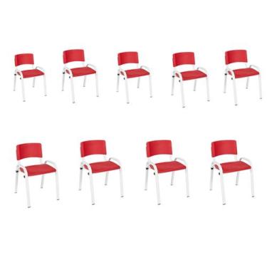 Imagem de Kit 9 Cadeira Iso Infantil Creche, Escola Base Branco Vermelho - LAURA