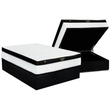 Imagem de Cama Box Baú Casal: Colchão Molas MasterPocket Ensacadas Luckspuma Gold Line Elastic Gel + Base CRC Suede Black (138x188)