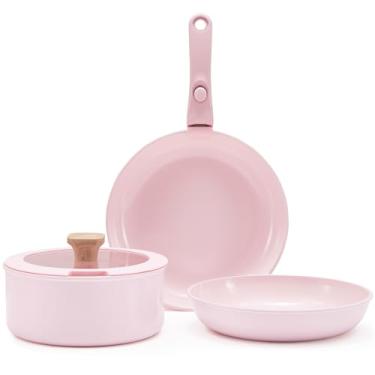 Imagem de HAUSFRAU Conjunto De Panelas E Frigideiras Rosa Com Alça Removível Antiaderente, Cerâmica Removível, Para Cozinha, Forno, Lava-Louças, Sem Pfas Ptfe