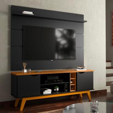 Imagem de Rack Com Painel Patrimar Marselha Para Tvs De Até 50 Preto Com Cumaru