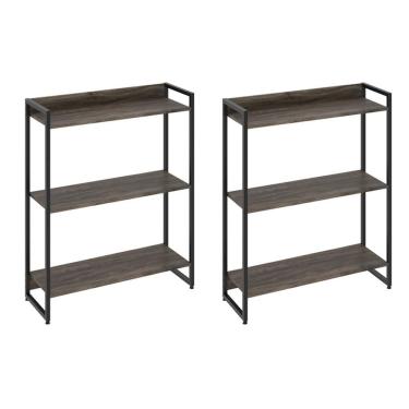 Imagem de Kit 2 Estantes 3 Prateleiras 104X80Cm Carvalho Dark