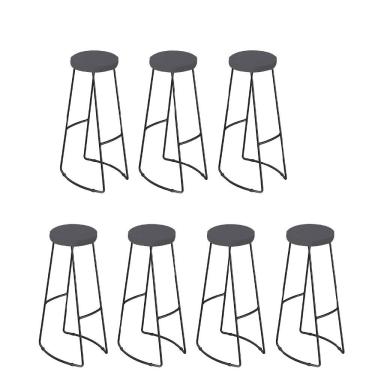 Imagem de Kit 07 Banqueta Alta Lena Industrial Ferro E Madeira Maçiça Capa Corino Cinza - Amey Decor