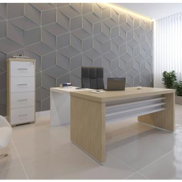 Imagem de Escritório Completo 1 Mesa 160Cm 1 Mesa De Apoio 1 Gaveteiro Alto Artany Carvalho/Branco