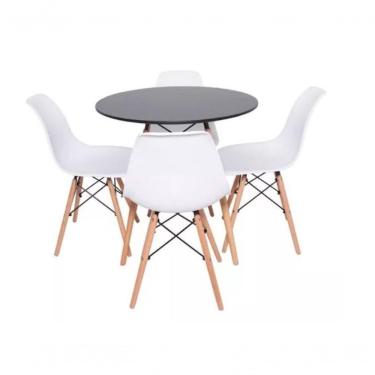 Imagem de Kit Mesa Jantar Eiffel 80cm Preta + 4 Cadeiras Charles Eames - Branca