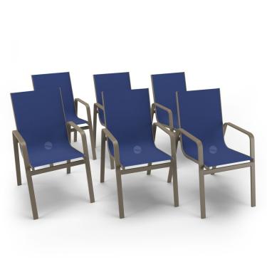 Imagem de Kit 6 Cadeiras Miami Gourmet Alumínio Fendi Tela Azul