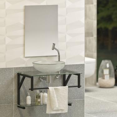 Imagem de Gabinete Para Banheiro Vidro Glass 80cm Com Cuba Preto/cuba Incolor