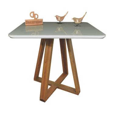 Imagem de Mesa Jantar Base X Tampo Quadrado Laca Com Vidro 120cm Off White